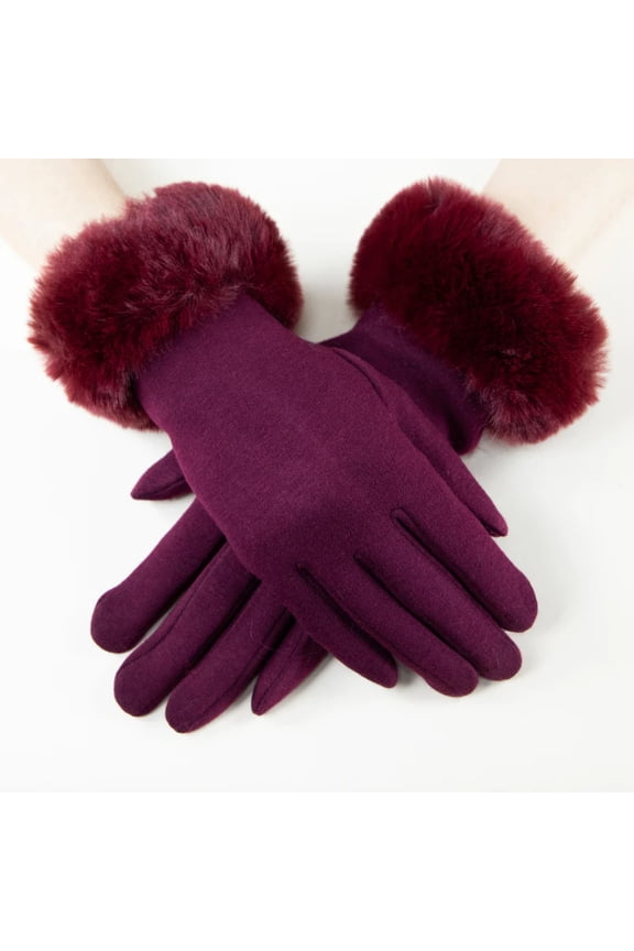 Vibrant Burgundy Winter Gloves with Plush Faux Fur Trim - Fashionable Cold Weather Accessory for Women