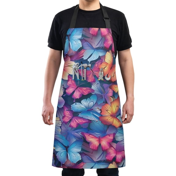 Vibrant Butterflies Kitchen Apron with 2 Pockets Adjustable waterproof Cooking Aprons for Women Men Chef
