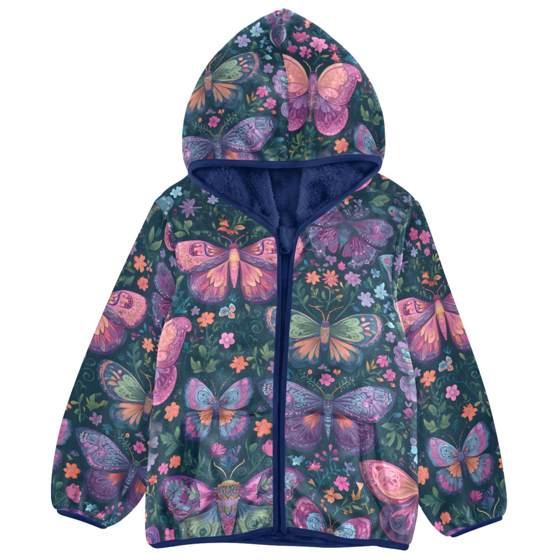 Vibrant Butterfly Art Kids Fleece Hood Jacket Fuzzy Outerwear 5T ...