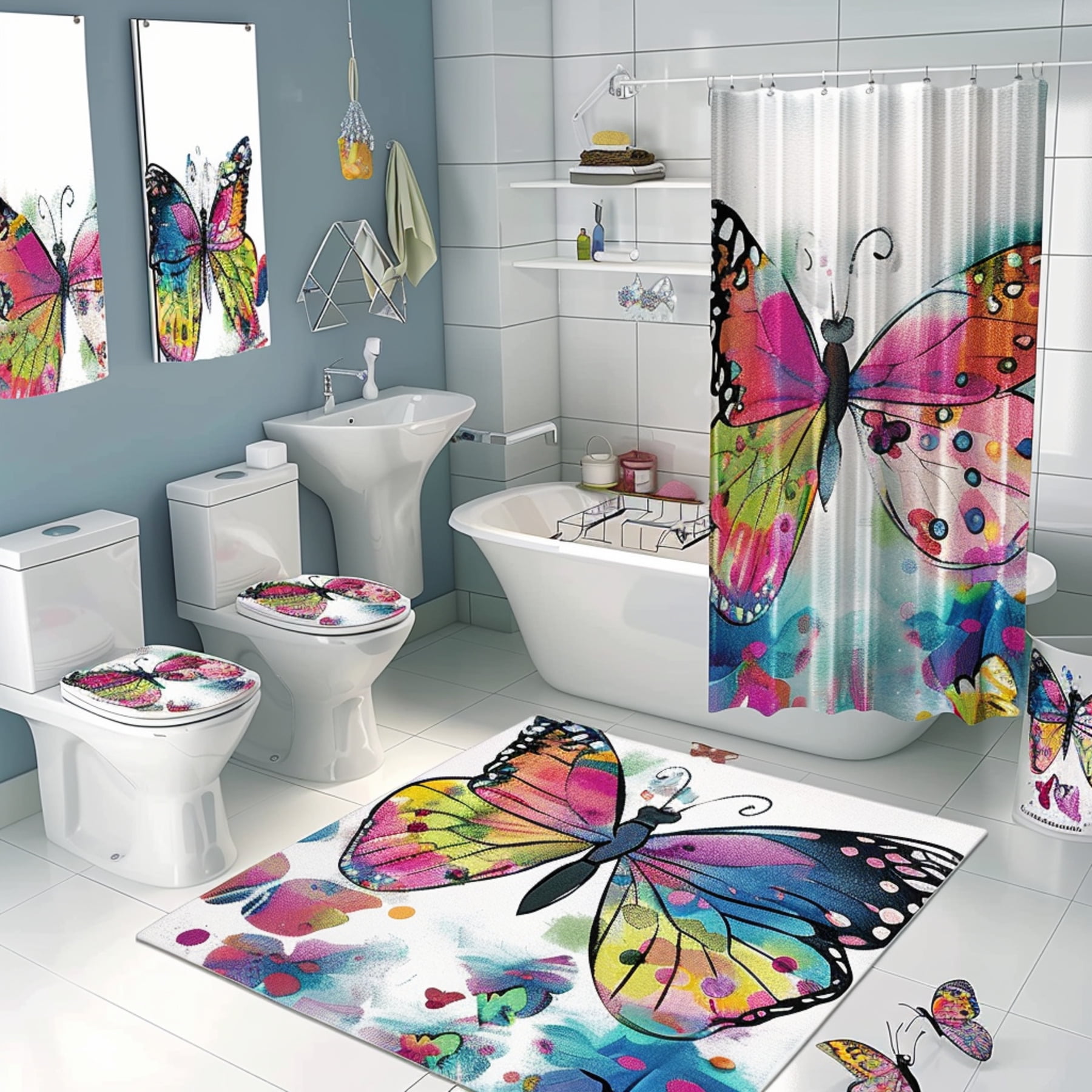 Vibrant Butterfly Bathroom Set with Colorful Natureinspired Design ...