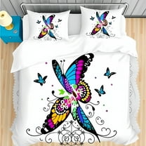Vibrant Butterfly Bedspread Set with Colorful Design & Trim