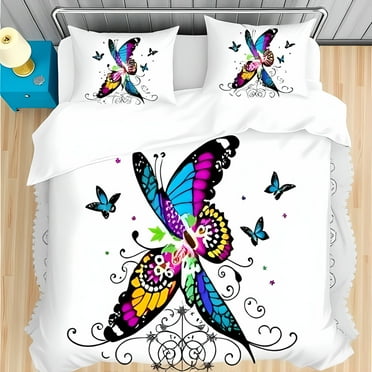 Vibrant Butterfly Bedspread Set with Colorful Design & Trim