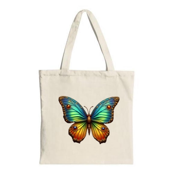 Vibrant Butterfly Canvas Tote Bag - Colors Intricate Patterns Perfect for Shopping Travel & Parties