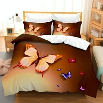 Vibrant Butterfly Comforter Set Colorful Bedding with Pillowcases Warm Brown & Beige Design Whimsical Bedroom Decor