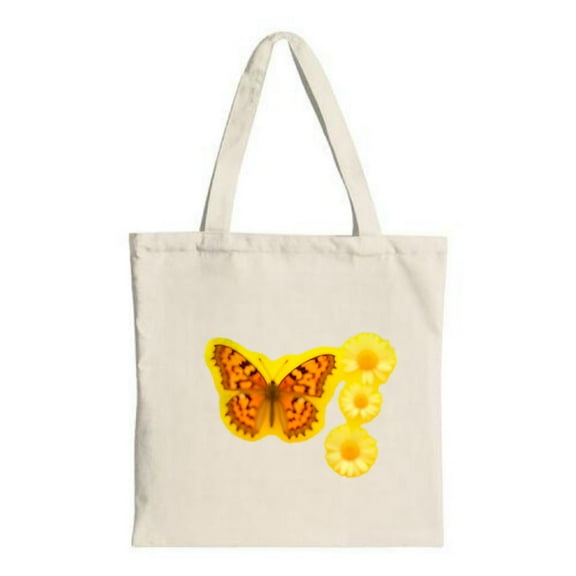 Vibrant Butterfly & Daisy Tote Bag - Reusable Canvas Bag for Shopping Travel & Parties - Stylish & Eco-Friendly Design