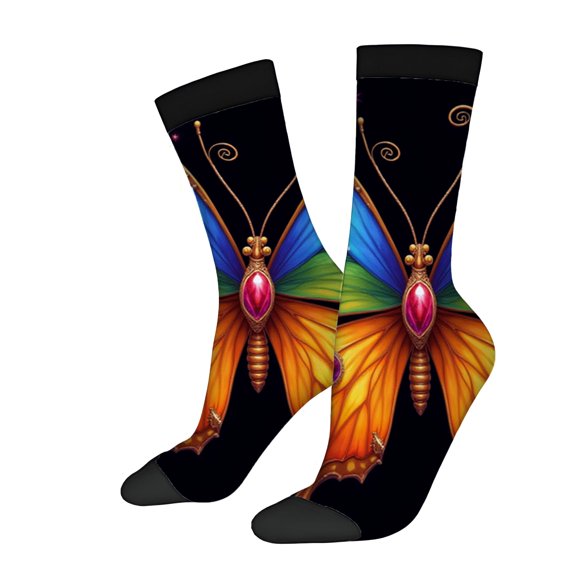 Vibrant Butterfly Design Socks - 2 Pairs of Unisex Trendy Socks with Colorful Wings & Intricate Patterns for All Seasons