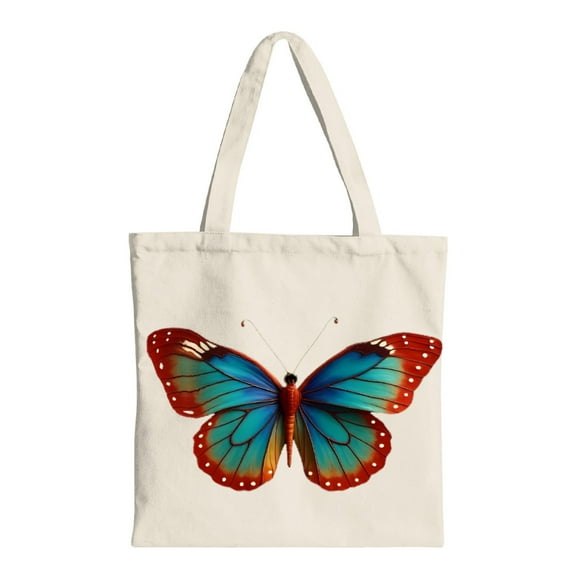 Vibrant Butterfly Design Tote Bag - Natural Cotton Canvas Reusable Shopping Bag for Parties Travel & Everyday Use