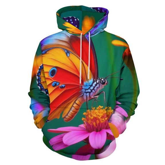 Vibrant Butterfly Floral Print-1 Men's Women Vintage 3D Hooded Sweatshirt - All-Season Loose Fit Streetwear
