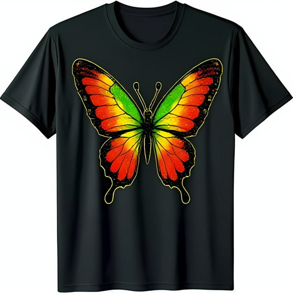 Vibrant Butterfly Graphic Black T-Shirt Colorful Wings Design for Men & Women
