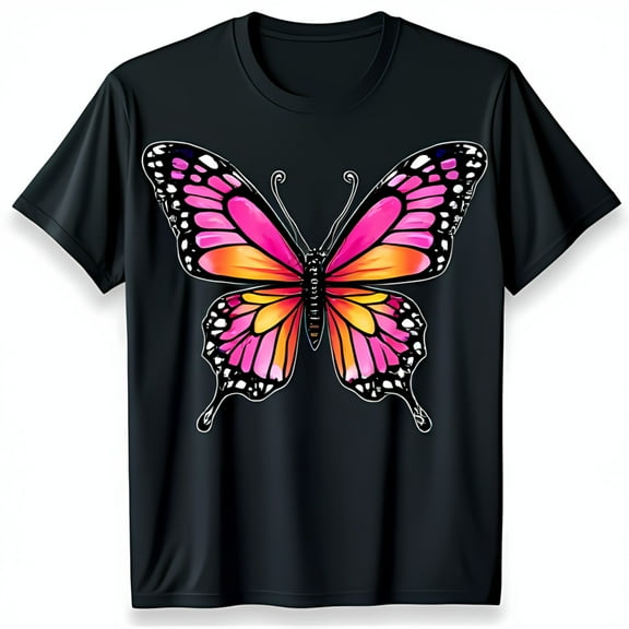 Vibrant Butterfly Graphic Black T-Shirt for Men & Women Colorful Design