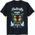 thumbnail image 1 of Vibrant Butterfly Graphic Black T-Shirt with Whimsical Hearts & Script, 1 of 5