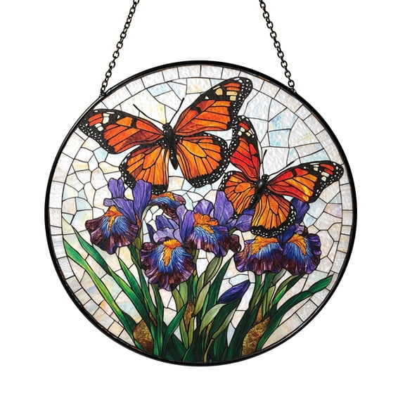 Vibrant Butterfly Iris Stained Glass Window Hanging, Nature-Themed Home Decor, Gift Idea for Mom or Flower Lovers