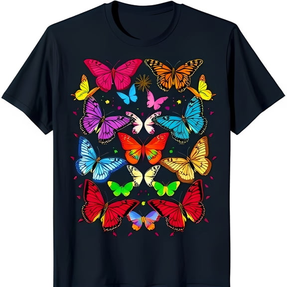 Vibrant Butterfly Pattern Black T-Shirt Stylish & Comfortable Casual Wear