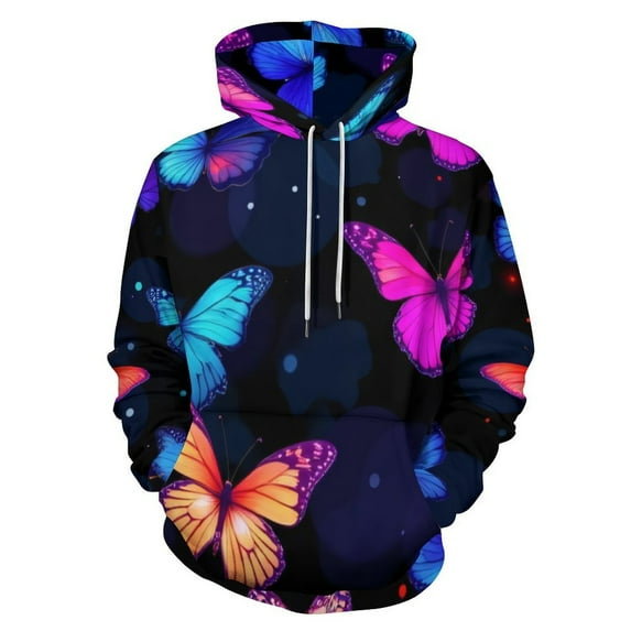Vibrant Butterfly Pattern Men's Women Vintage 3D Hooded Sweatshirt - All-Season Loose Fit Streetwear