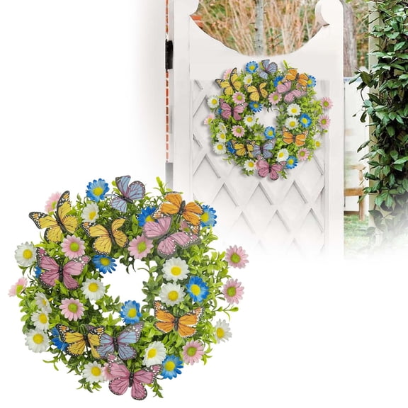 Vibrant Butterfly and Floral Wreath, Colorful Spring Summer Wall Hanging for Home Door and Seasonal Decor