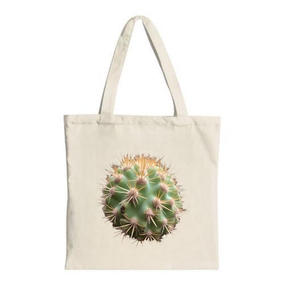 Vibrant Cactus Tote Bag - Natural Canvas Sturdy Handles Perfect for Shopping Travel & Parties Eye-Catching Green Design