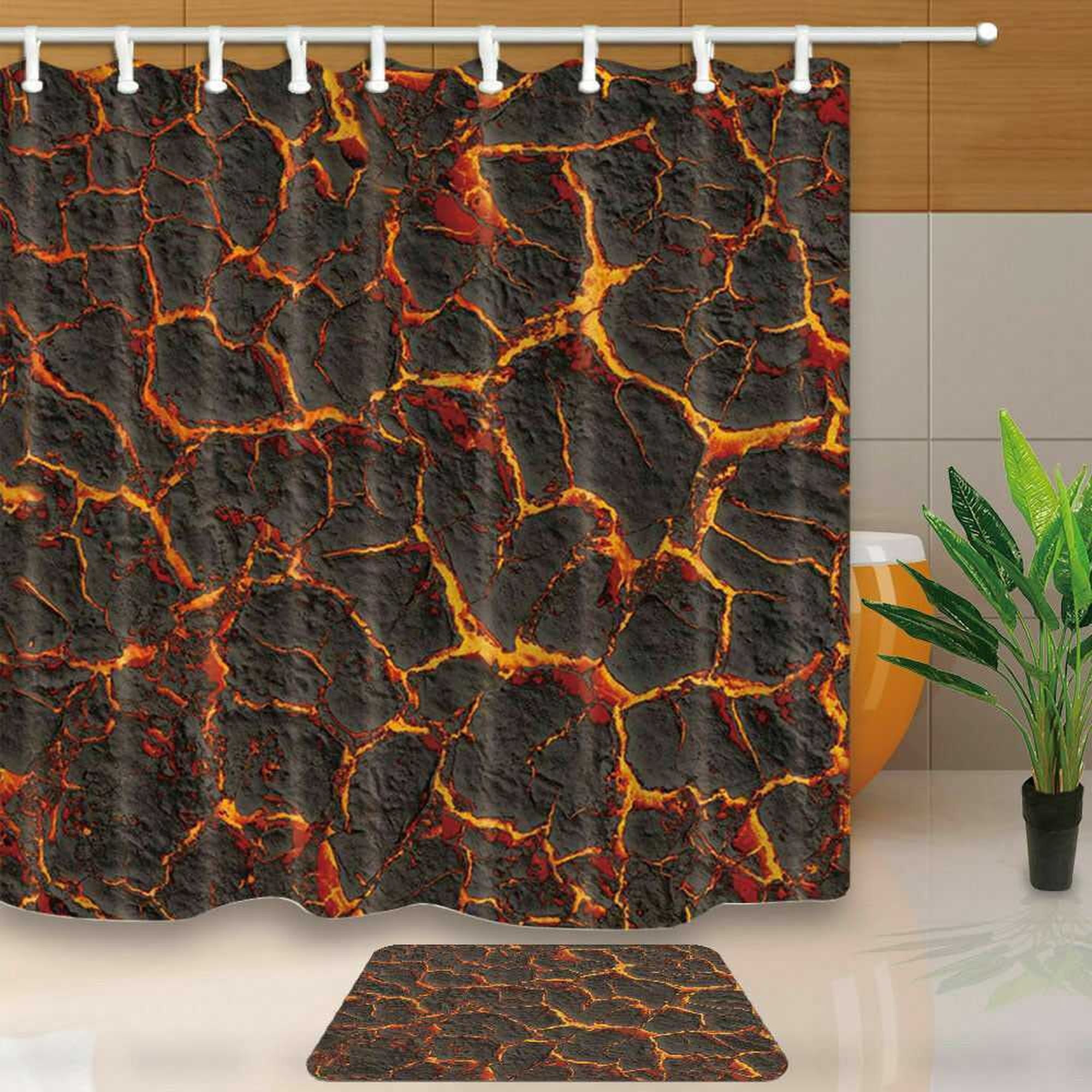 Vibrant Caldera Burnt Orange Bathroom Set Shower Curtain and Floor Rug