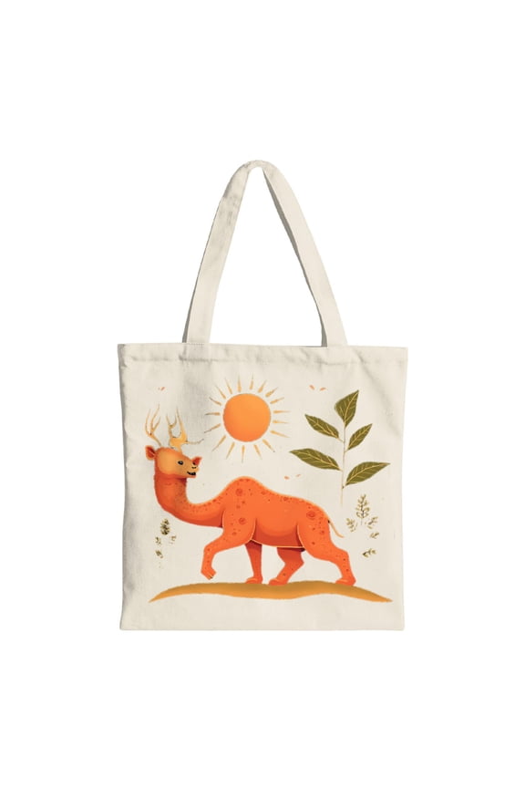 Vibrant Camel Antlers Tote Bag - Multifunctional Canvas Bag with Stylish Leaf Pattern Perfect for Parties Travel & Shopping