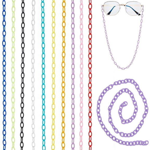 Colorful Plastic Jewelry Chains,Bexikou Acrylic Jewelry Making Chains,11 Strands 19 inch Chain Links for Eyeglasses Purse Necklace Earring Jewelry Making DIY Making Kit