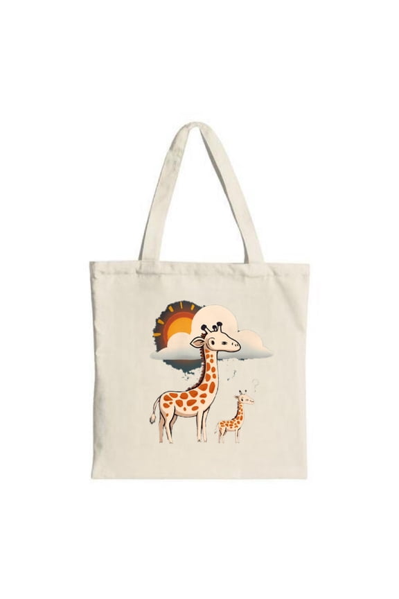 Cute Giraffe Illustration Tote Bag - Canvas Multifunctional Reusable Shopping Bag for Parties Travel & Shopping