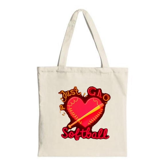 Vibrant Canvas Tote Bag with Red Heart & Softball Stitches ' Just a Cho ' in Playful Cursive Perfect for Shopping & Travel