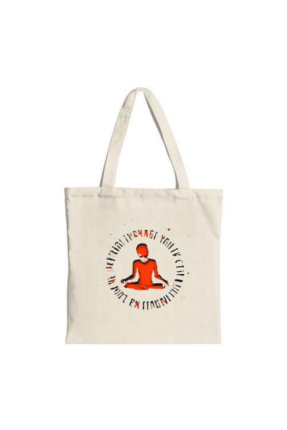 Circle Tote Bag - Canvas Reusable Features ' HEY FIND YOUR CALM IN THE MIDDLE ' Design Perfect for Shopping & Travel