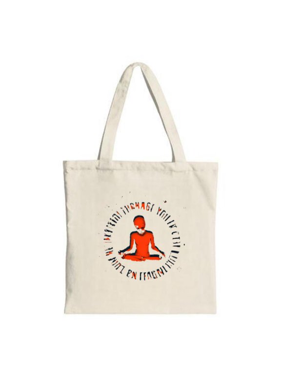 Circle Tote Bag - Canvas Reusable Features ' HEY FIND YOUR CALM IN THE MIDDLE ' Design Perfect for Shopping & Travel