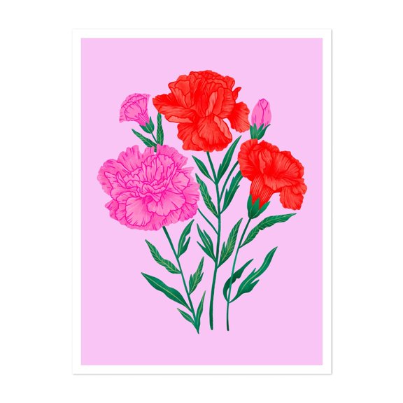 Vibrant Carnations - Illustration Floral Flowers Botanical Modern Art Pastel Pop Art Unframed Wall Art Print 5 x 7 inches