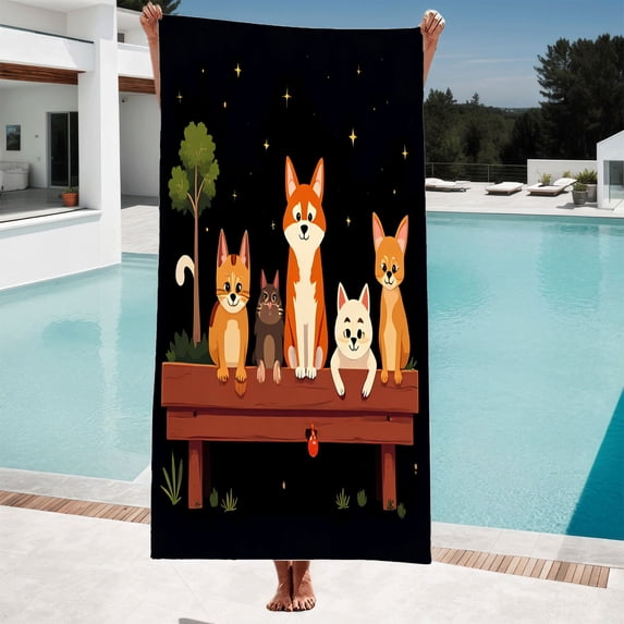 Vibrant Cartoon Animal Beach Towel - Fun Design with Colorful Characters Perfect for Pool Bath and Travel - Soft & Absorbent