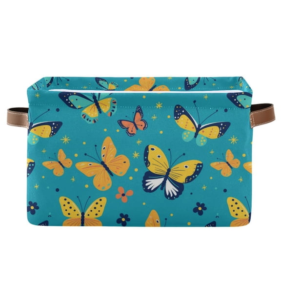 Vibrant Cartoon Butterflies Storage Bins with Handle Fabric Organizer Basket Foldable Box 1 Pack 14.2x10.2x8.3
