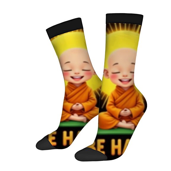 Vibrant Cartoon Character Socks - 2 Pairs Unisex Trendy Design with Serene Meditative Theme Mixed Colors Perfect for All Seasons