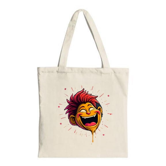 Vibrant Cartoon Character Tote Bag - Bright Red Hair Yellow Face Dripping Mouth Design - Perfect for Shopping Travel & Parties