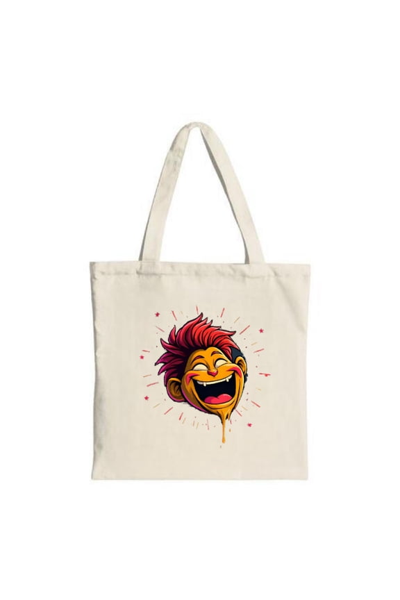 Vibrant Cartoon Character Tote Bag - Bright Red Hair Yellow Face Dripping Mouth Design - Perfect for Shopping Travel & Parties