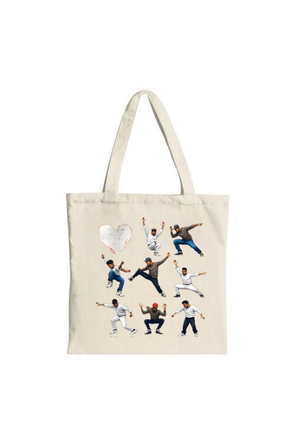 Vibrant Cartoon Dance Tote Bag - Fun Energetic Design with Heart & Colorful Figures - Perfect for Shopping Parties & Travel