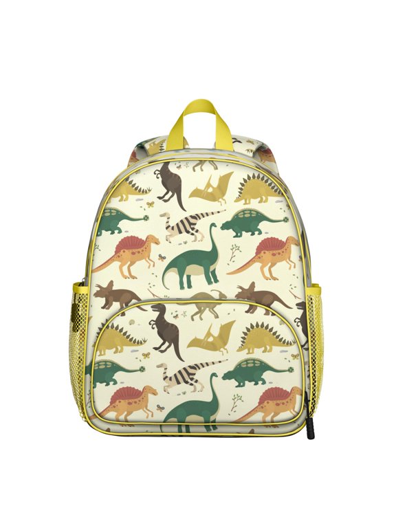 Vibrant Cartoon Dinosaur Student Backpack – Colorful Dino Print with Stars, Roaring T-Rex, Watercolor Jungle Art, and Cute Baby Dinosaur