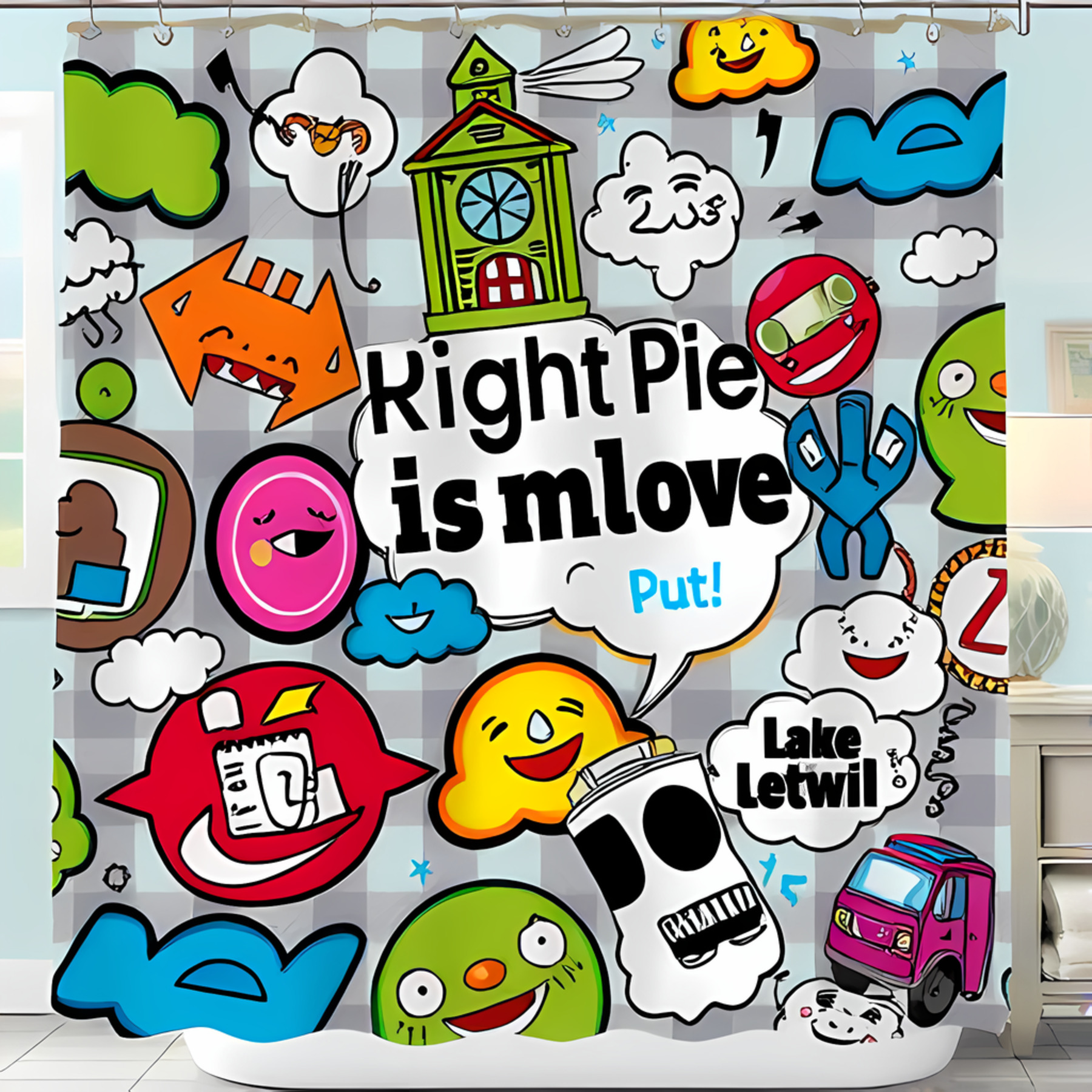 Vibrant Cartoon Shower Curtain with Whimsical Characters & Playful