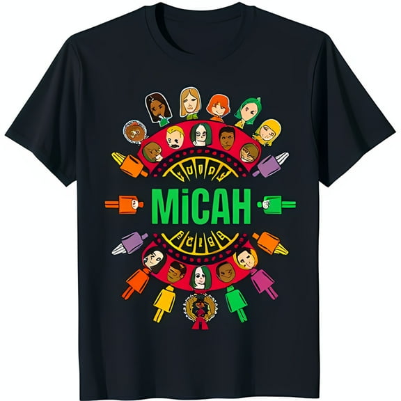 Vibrant Cartoon Wheel Graphic on Black T-Shirt Personalized 'MICAH' Design