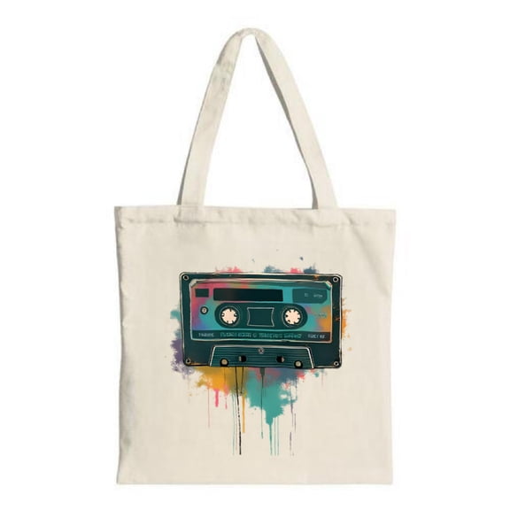 Vibrant Cassette Tape Tote Bag - Colorful Canvas Perfect for Shopping Travel & Parties Stylish & Multifunctional Design