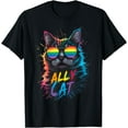 thumbnail image 1 of Vibrant Cat Graphic T-Shirt for LGBT Ally Support - Be Kind Rainbow Design, 1 of 5