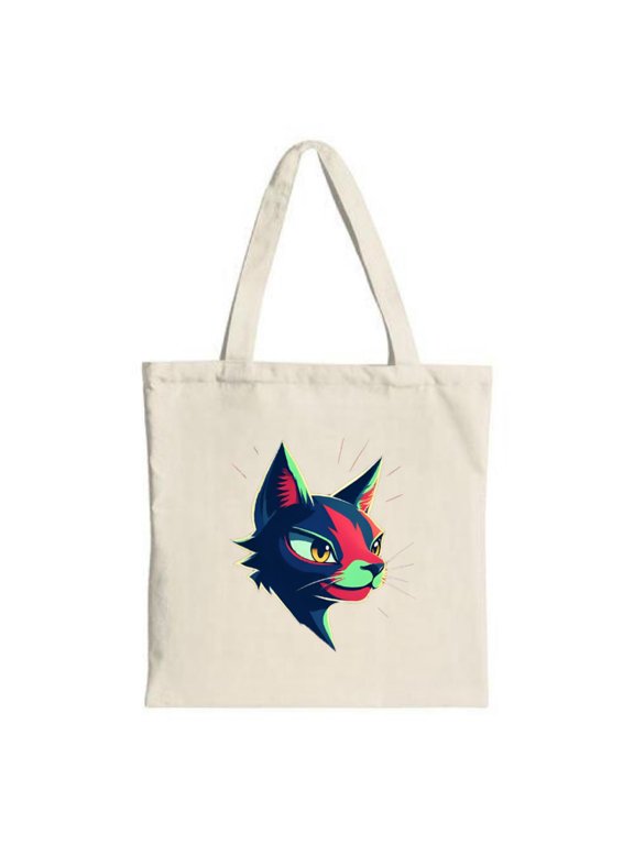 Vibrant Cat Head Tote Bag - Bold Colors Expressive Eyes Perfect for Shopping Travel & Parties - Stylish Canvas Design