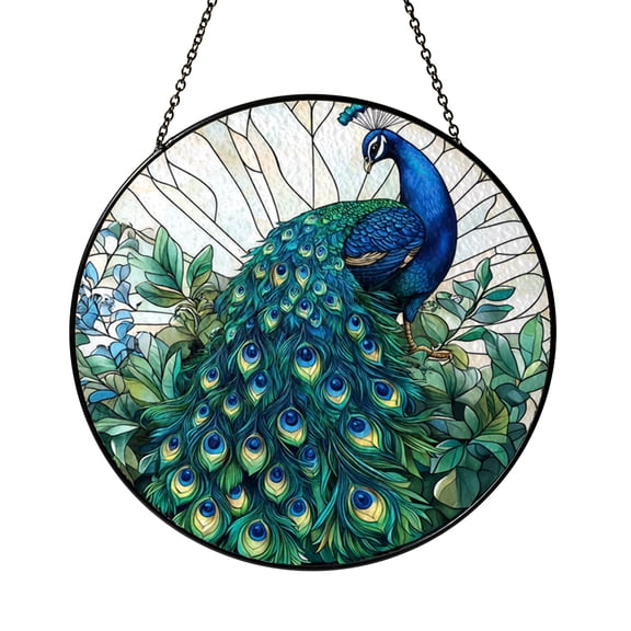 Vibrant Ceramic Peacock Ornament, Colorful Round Window Hanging Art, Unique Suncatcher Decor