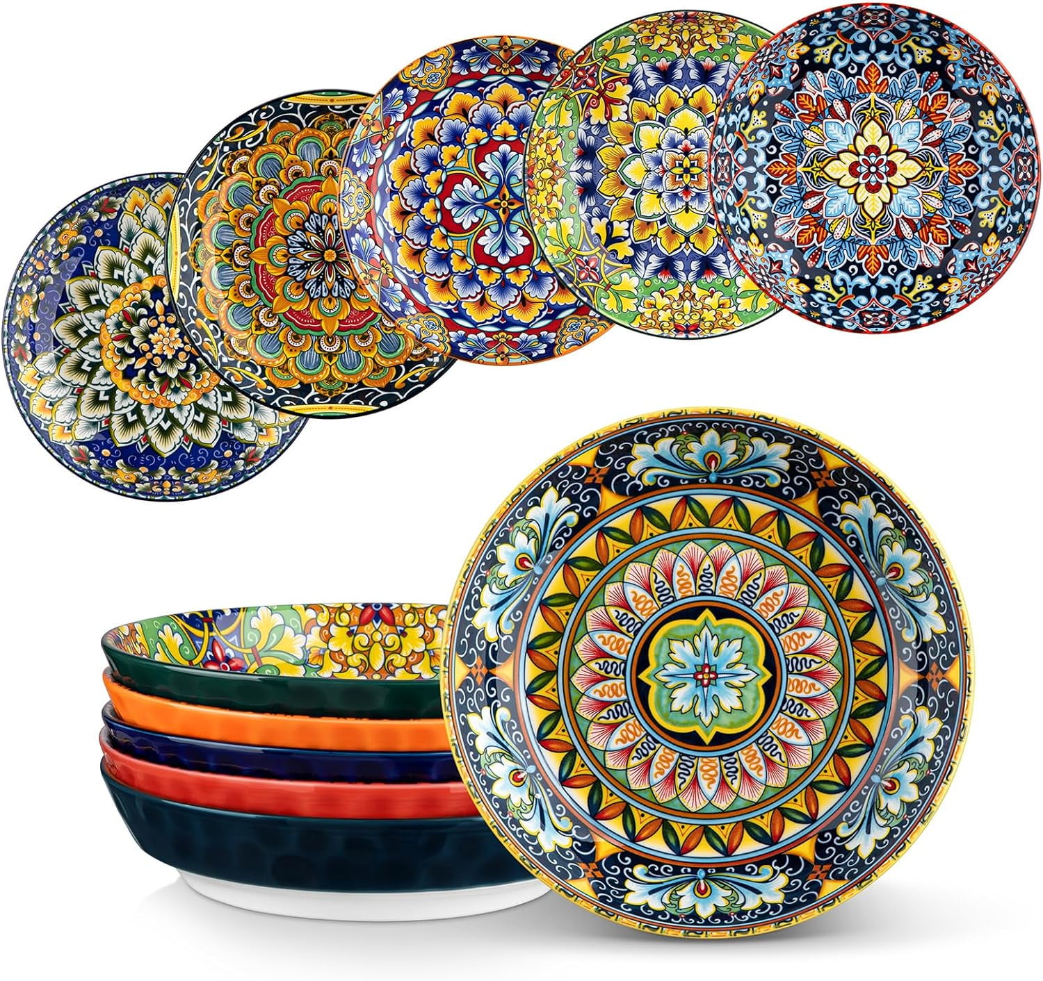 Bohemian Style Colorful Ceramic Serving Bowls Set of 6