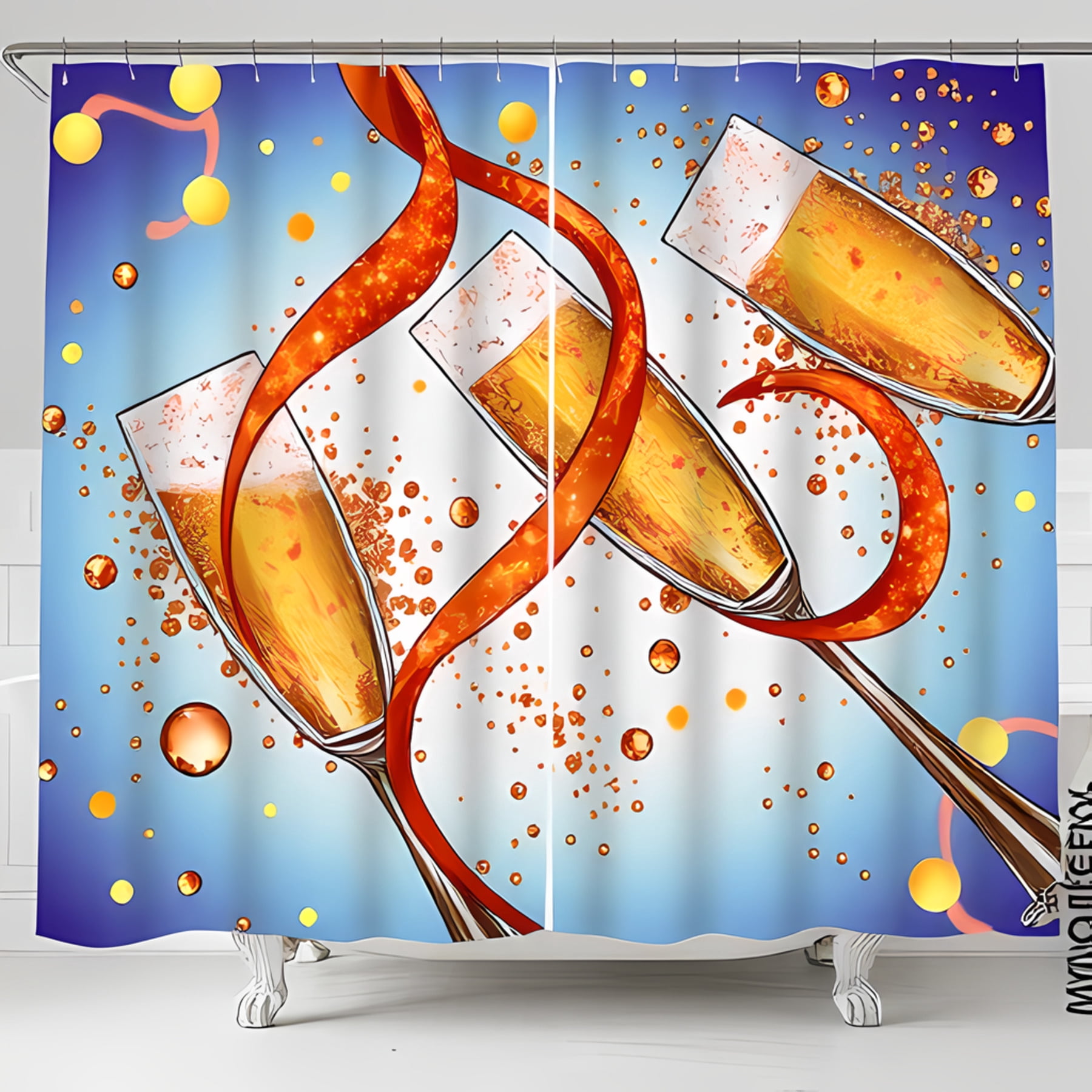 Champagne Pattern Print Bathroom Shower Curtain