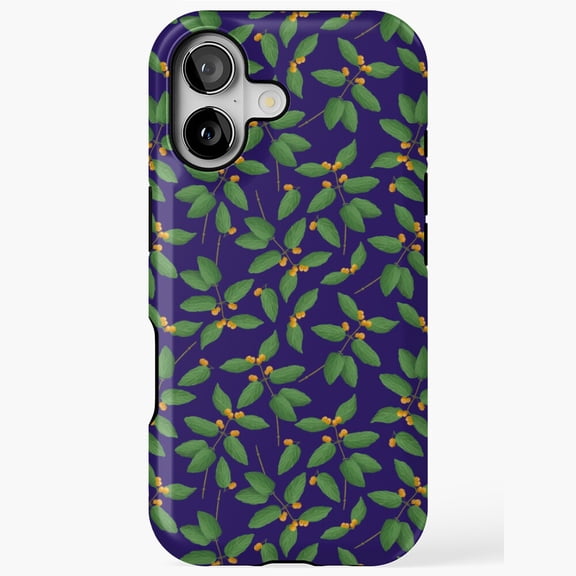 Vibrant Cherries Lush Leaves Yellow Blue Pattern Tough Phone Case iPhone 17 11 12 13 14 15 16 Pro Max
