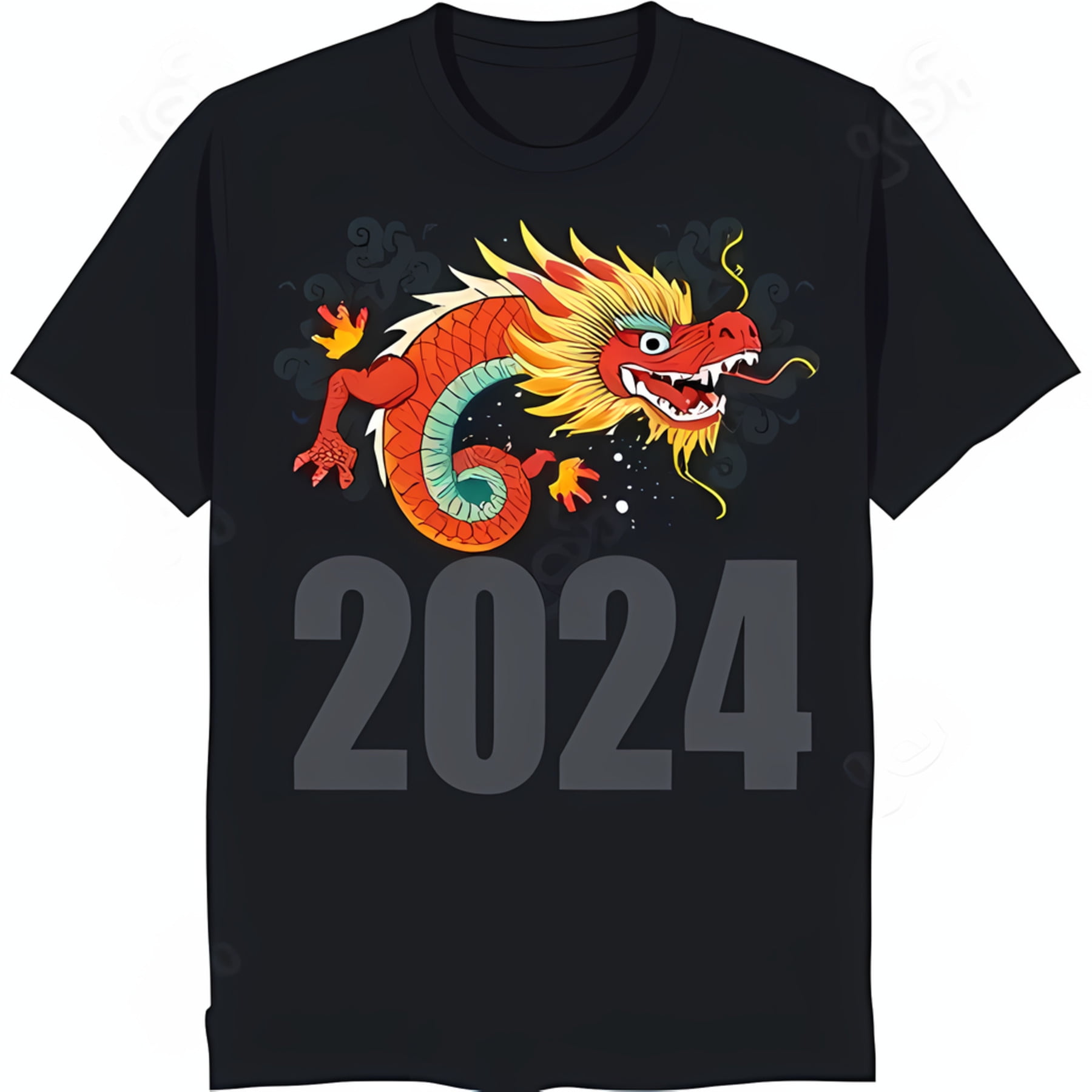Vibrant Chinese Graphic Black TShirt with Bold 2024 Design