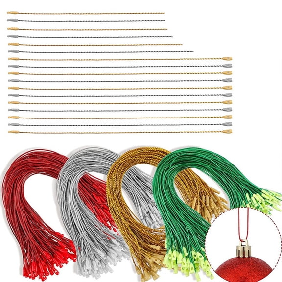 Vibrant Christmas Hanger Set of 400 - Complete with Snap-Lock Decorative Ropes, Perfect for Suspending Ornaments on Trees & at Parties, Gold, Silver, Crimson & Emerald Tassel Cords