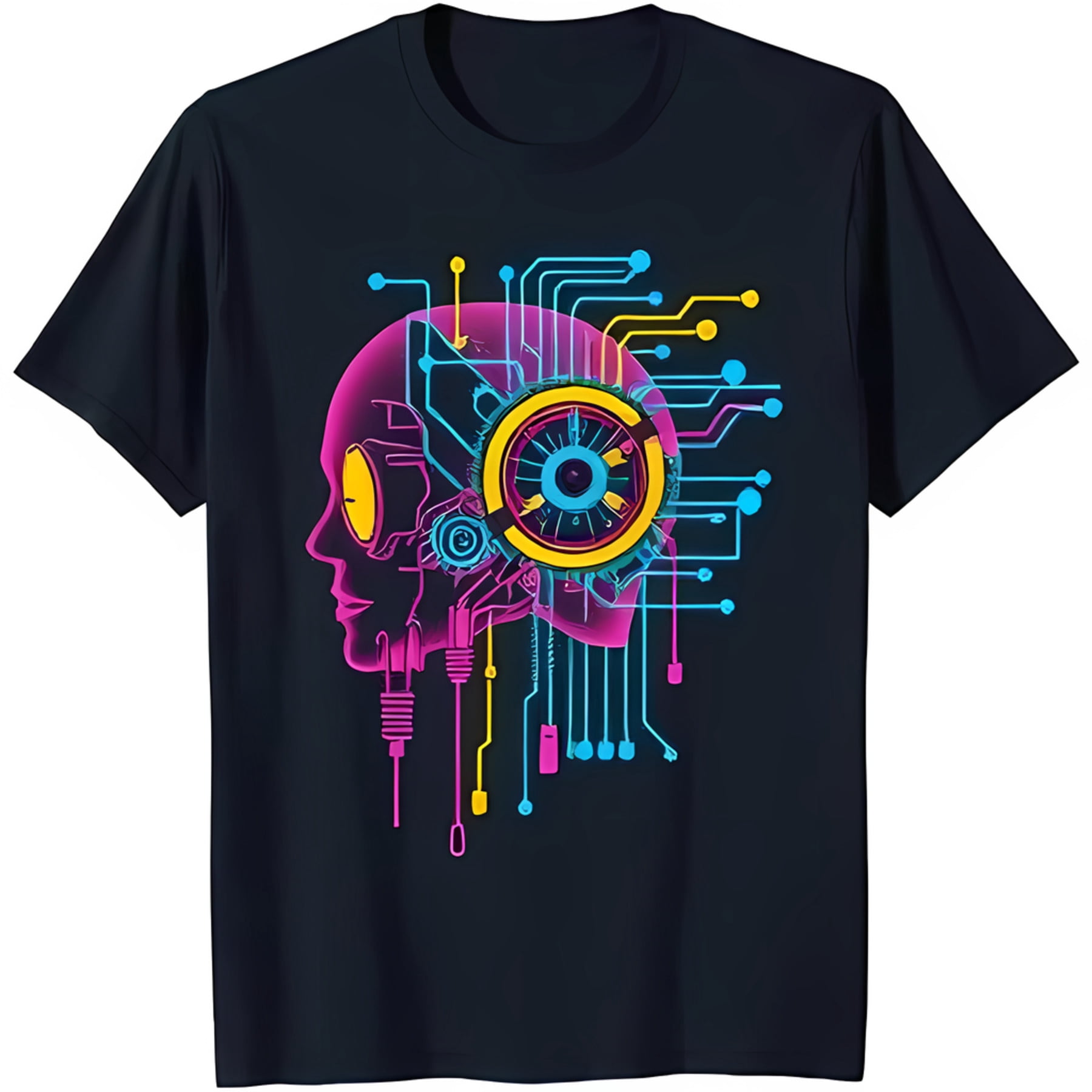 Vibrant Circuitry Human Head Graphic on Black T-Shirt Tech Inspired ...