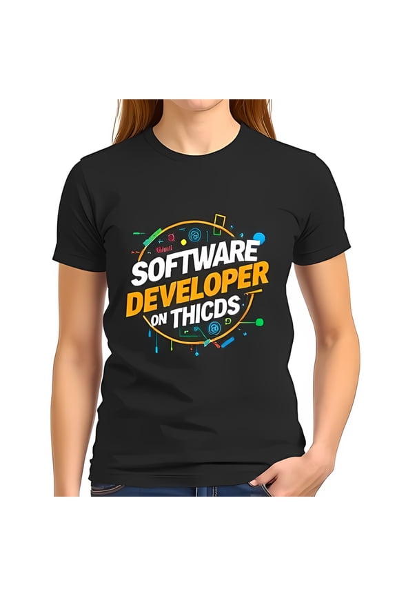 Vibrant Circular Design Cotton Short Sleeve T-Shirt - " DEVELOPER ON THICDS " with Colorful Tech