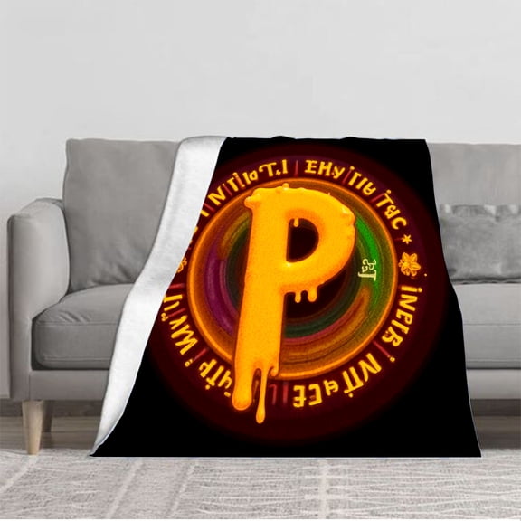 Vibrant Circular Design Flannel Blanket - Soft Cozy and Warm for Sofa Travel Bed Chair - Playful Honey Dripping ' P ' Pattern