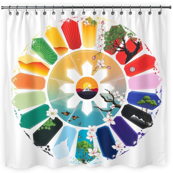 Vibrant Circular Flower Shower Curtain with Colorful Petals & Nature Designs